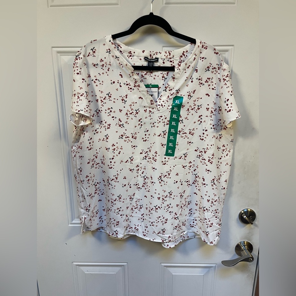 Hilary Radley Floral Short Sleeve Blouse Top Size XL NWT